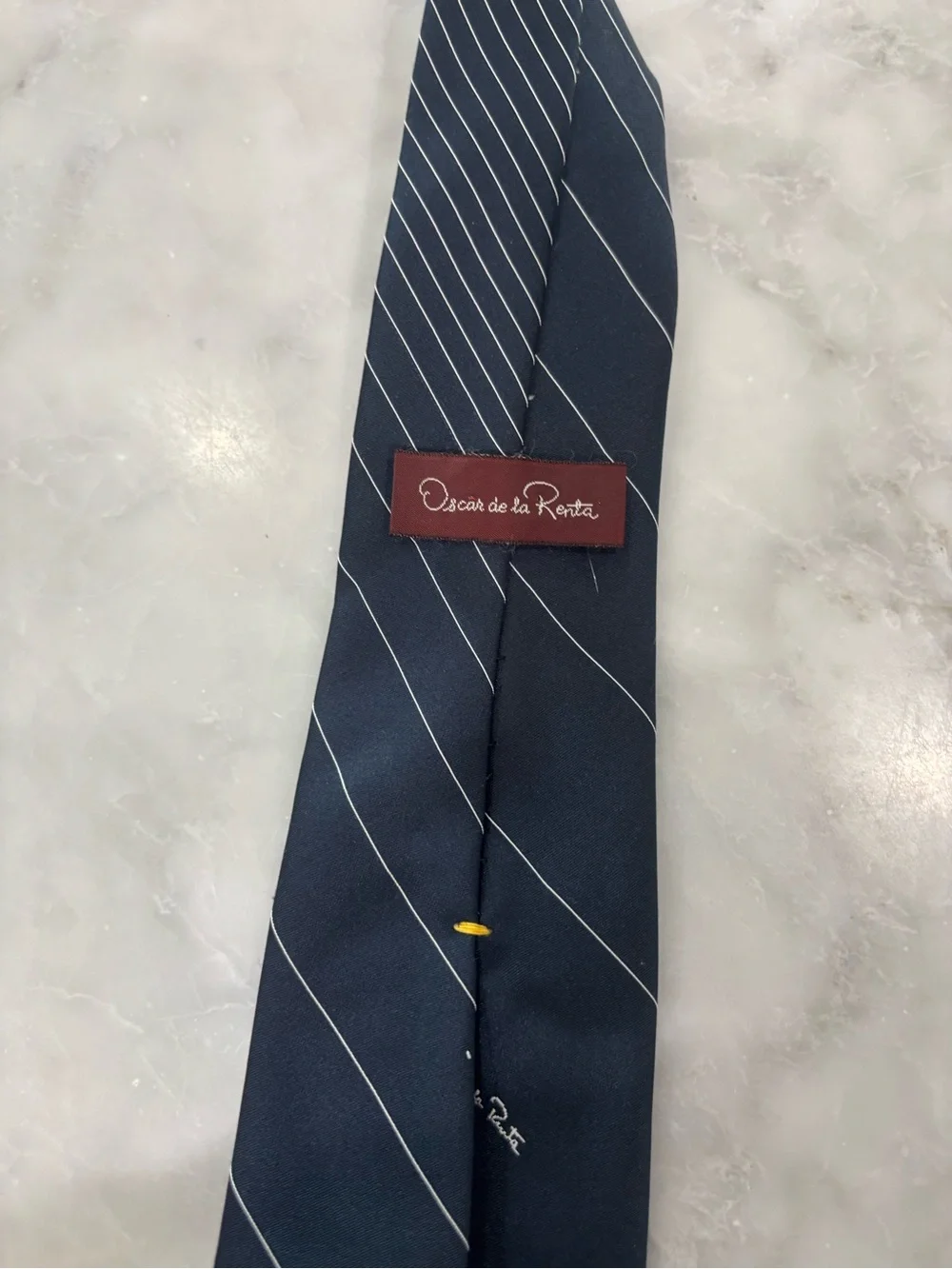 Oscar de la Renta Navy Tie with White Diagonal Stripes
